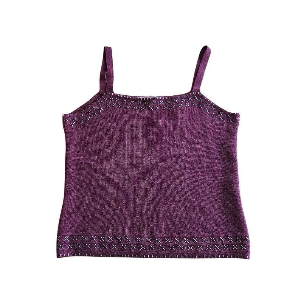 Valerie stevens womens Sz S wine 100% Merino Wool beaded tank top sweater